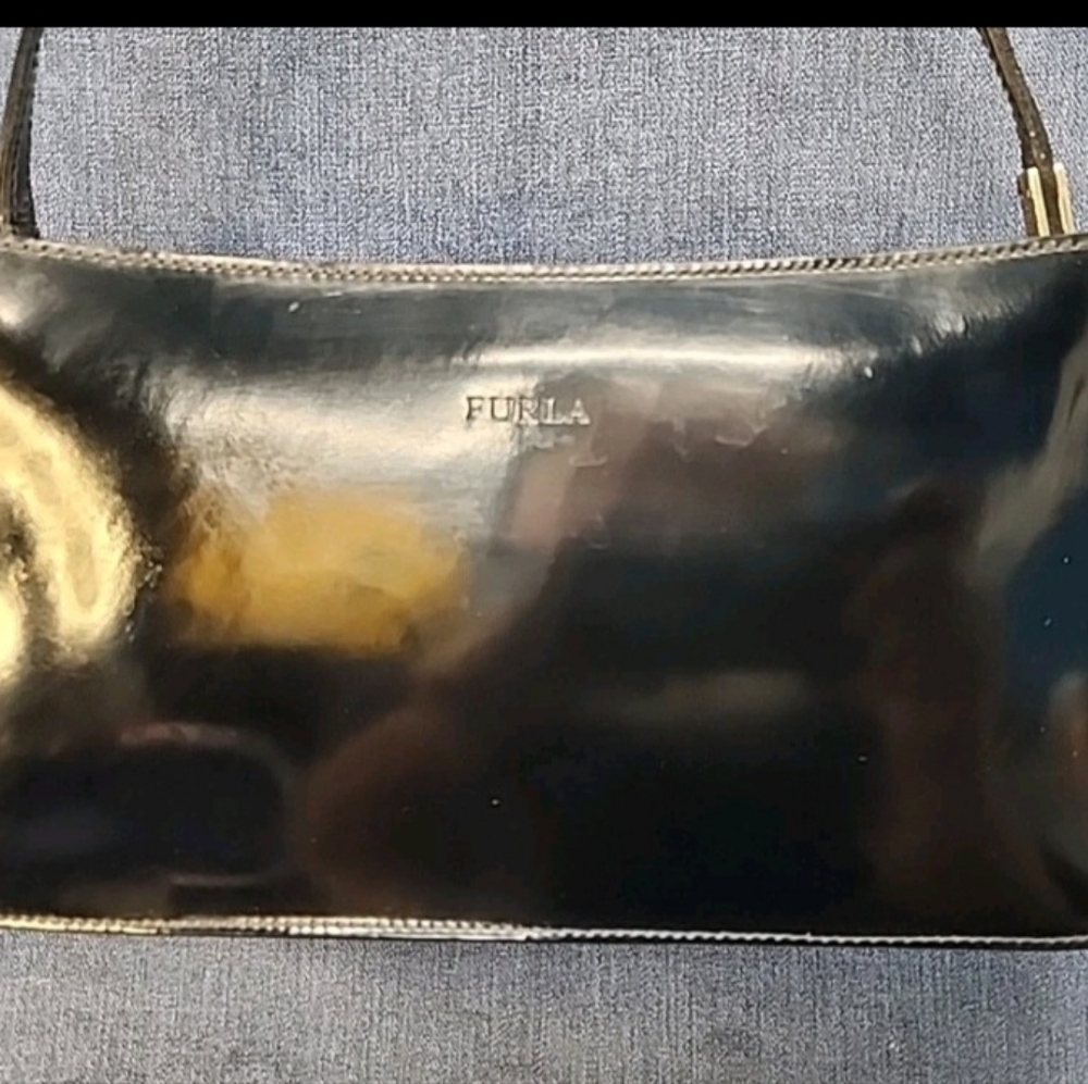 Vintage Furla Black Patent Leather Handbag